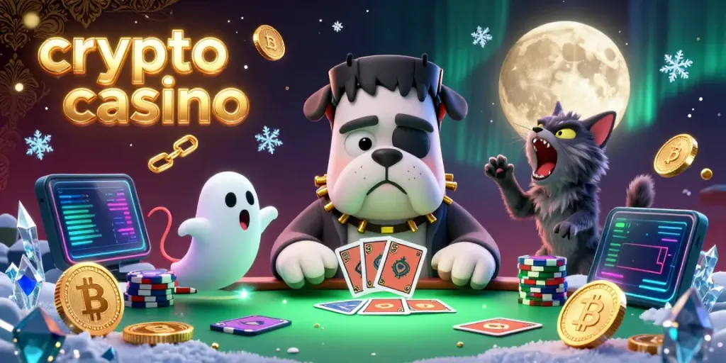 Experience thrilling action at a crypto casino featuring vibrant characters and Bitcoin elements.