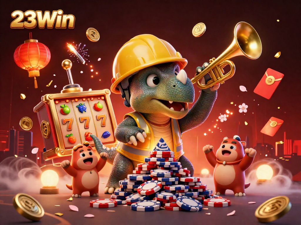 Experience the excitement at 23Win with vibrant 3D casino scenes celebrating wins and fun.