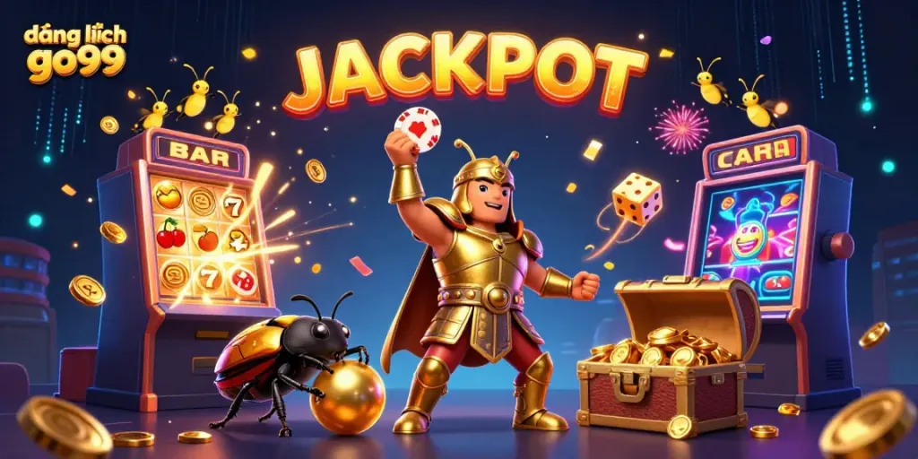 Win big with đăng nhập go99, featuring a lively scene with characters and casino elements.