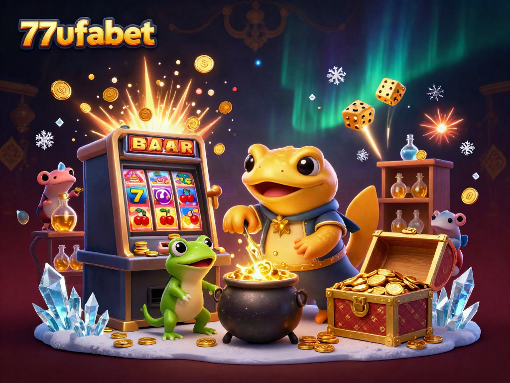 Engage in thrilling gameplay with 77ufabet at a magical casino scene full of golden treasures.