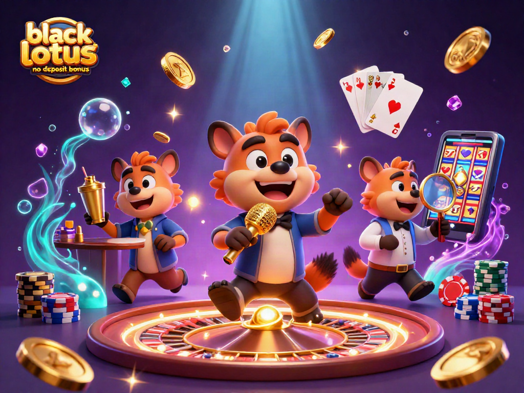 Experience the thrill of casino entertainment with black lotus casino no deposit bonus featuring animated hyenas in a festive setting.
