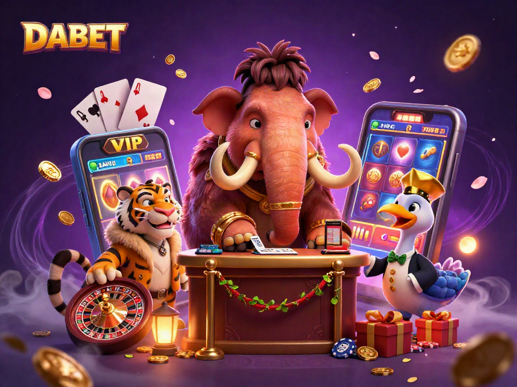 DABET showcases a vibrant casino scene with a bouncer checking IDs as guests enjoy their games.
