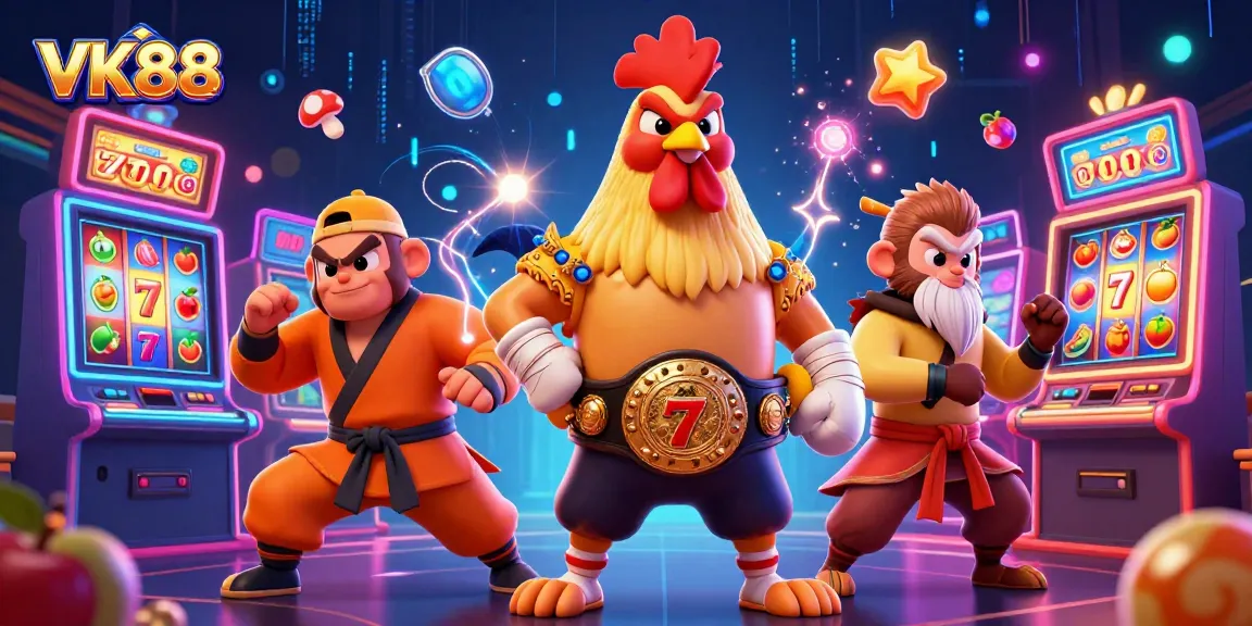 Witness VK88's thrilling action as a Muay Thai rooster and martial artists engage in an electrifying casino atmosphere.