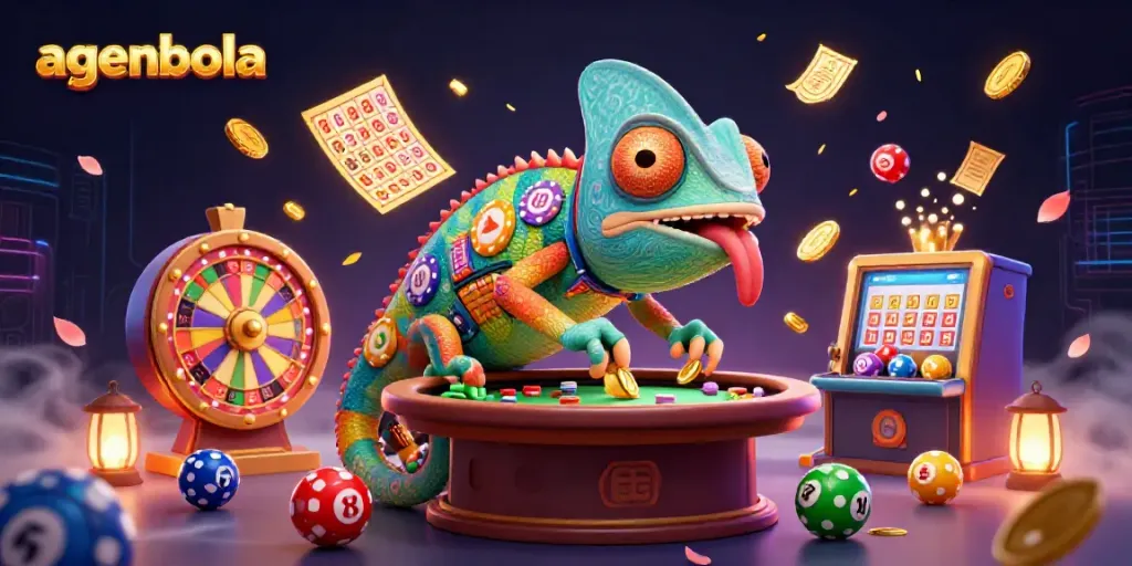 Engage in thrilling gameplay with agenbola at our vibrant casino illustrated scene.
