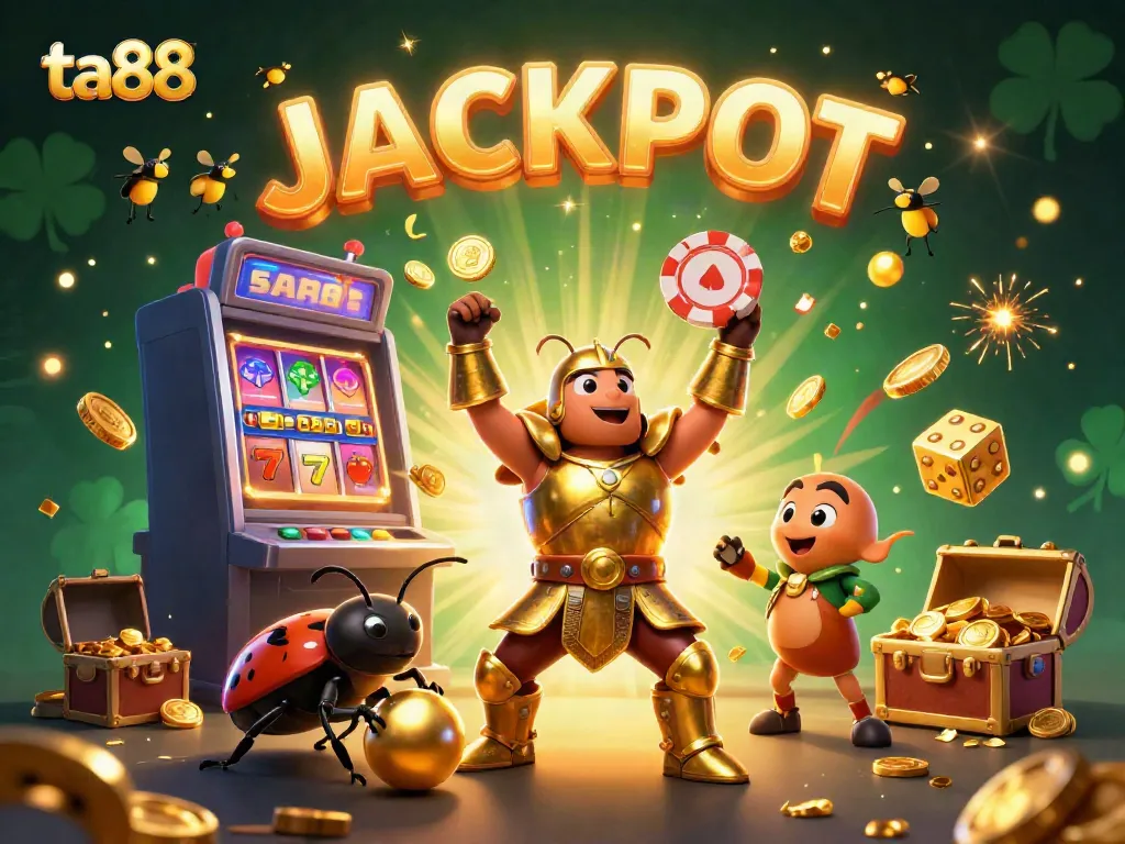Experience exhilarating wins at ta88 with lively animations of beetles celebrating jackpots in a vibrant casino scene.