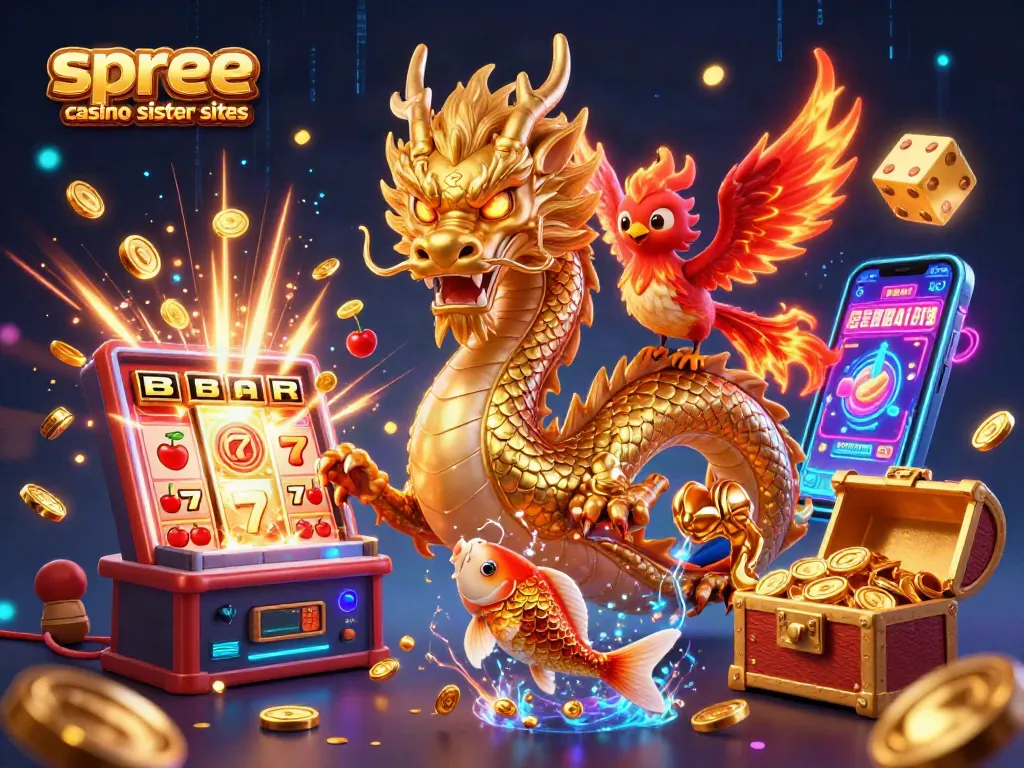 Explore spree casino sister sites with festive gaming elements, vibrant characters, and stunning visuals.
