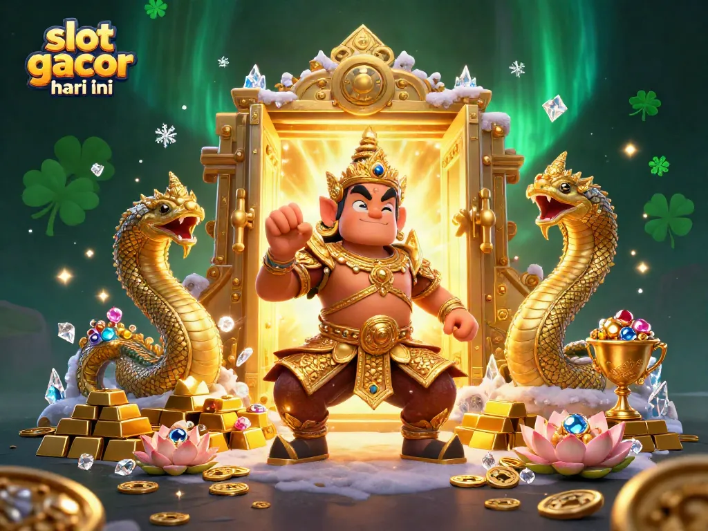 Menangkan slot gacor hari ini dengan karakter penjaga kuil emas dan naga dalam ilustrasi kasino yang mengagumkan.