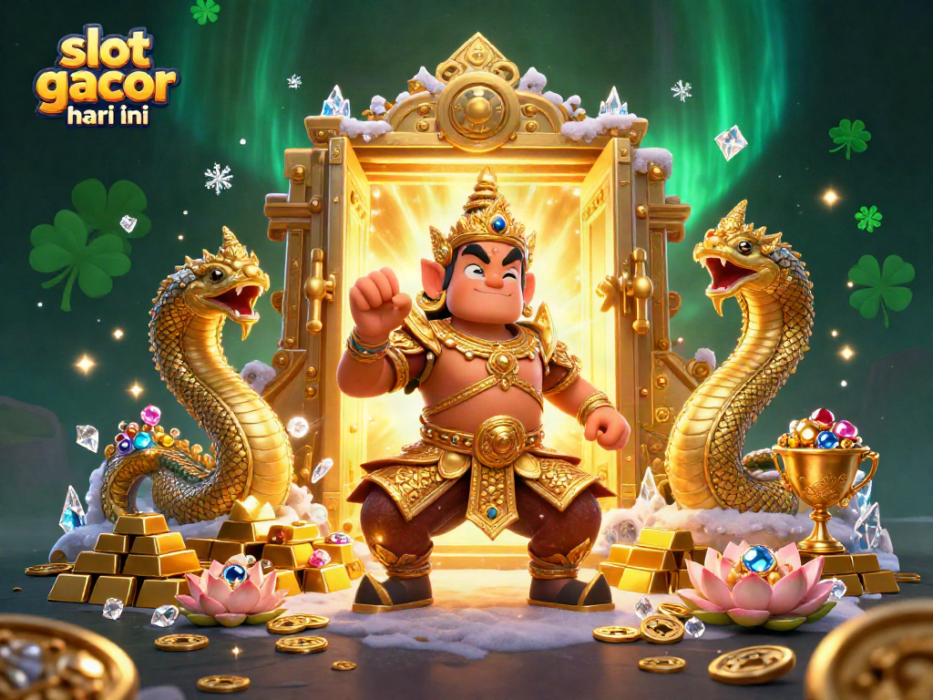 Menangkan slot gacor hari ini dengan karakter penjaga kuil emas dan naga dalam ilustrasi kasino yang mengagumkan.